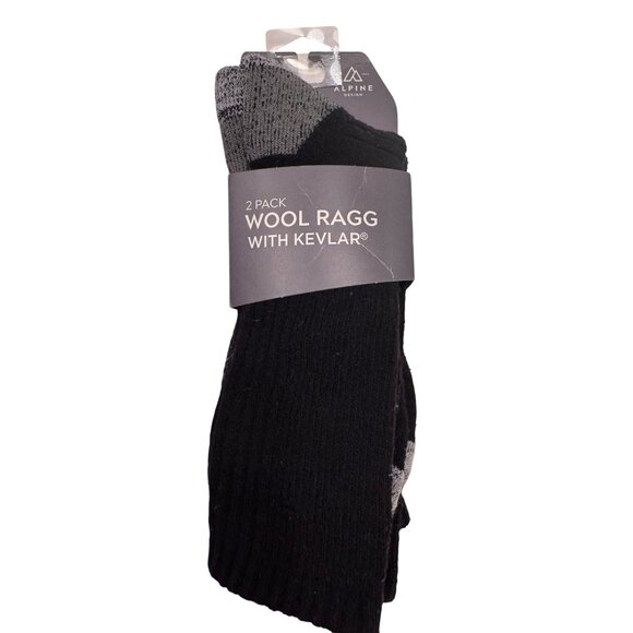 2- Alpine Design Wool Socks Ragg With Kevlar Size Large 9-12 Black NWT Gray Blac - Picture 1 of 5